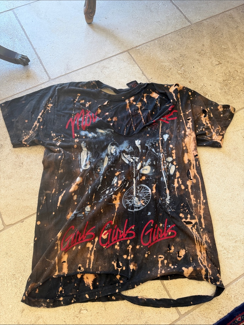 Bleach-Splatter Graphic Tee "Girls Girls Girls"